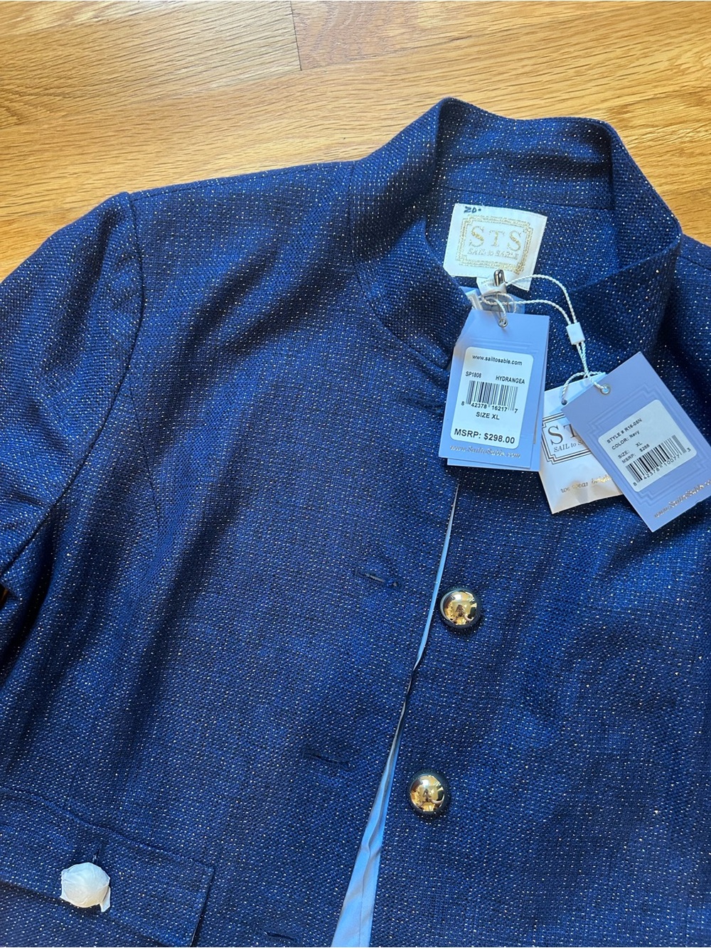 Sail to Sable Women’s Navy Tweed Jacket with Gold Buttons - Picture 6 of 9
